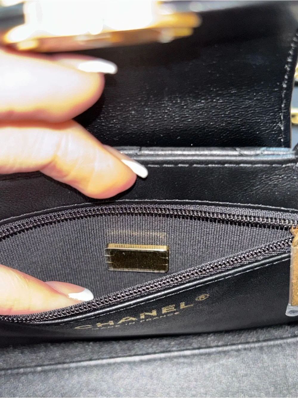 CHANEL Black Quilted Mini Top-Handle Bag with Gold CC